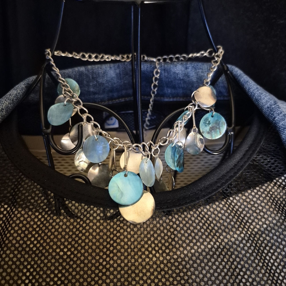 Vintage Silver Tone and Turquoise Shell Choker Necklace